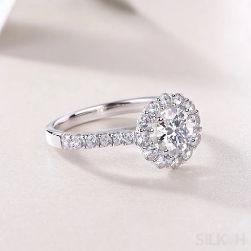 1 Ct Moissanite Sterling Silver Round Cut Halo Engagment